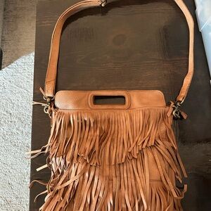 Stylish Tan Leather Fringe Shoulder Bag